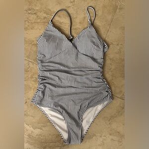 Striped Navy and White One Piece Swimsuit